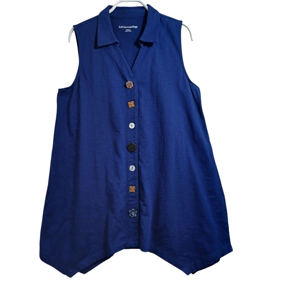 Soft Surroundings Tops - Soft Surroundings Sleeveless Top Blue Danielle Decorative Button Up Tank Size M